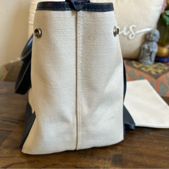 Balenciaga $1,200 Cabas Canvas Navy Leather Trim Tote Bag